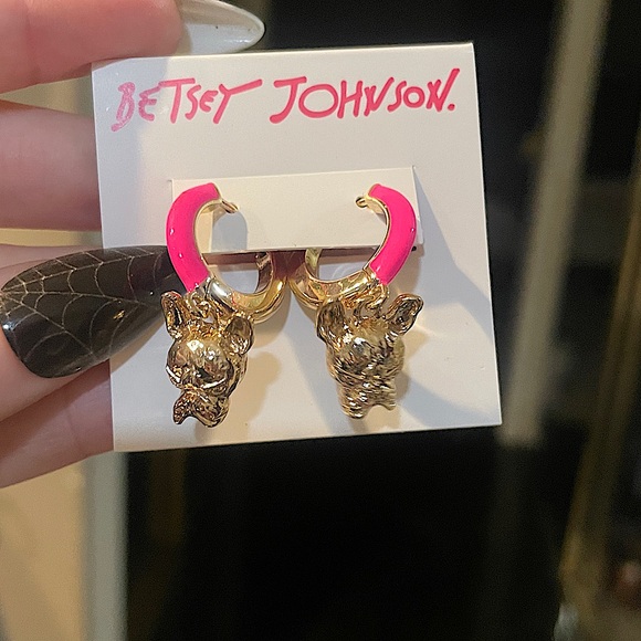 Betsey Johnson French Bulldog Huggie Earrings - Picture 1 of 3